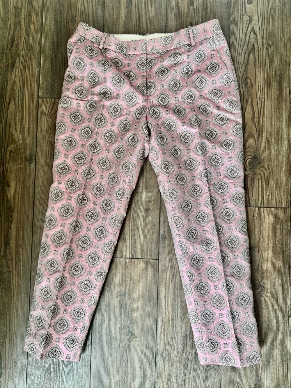 J. Crew Pink and silver Metallic Shiny Geometric Ankle Pants